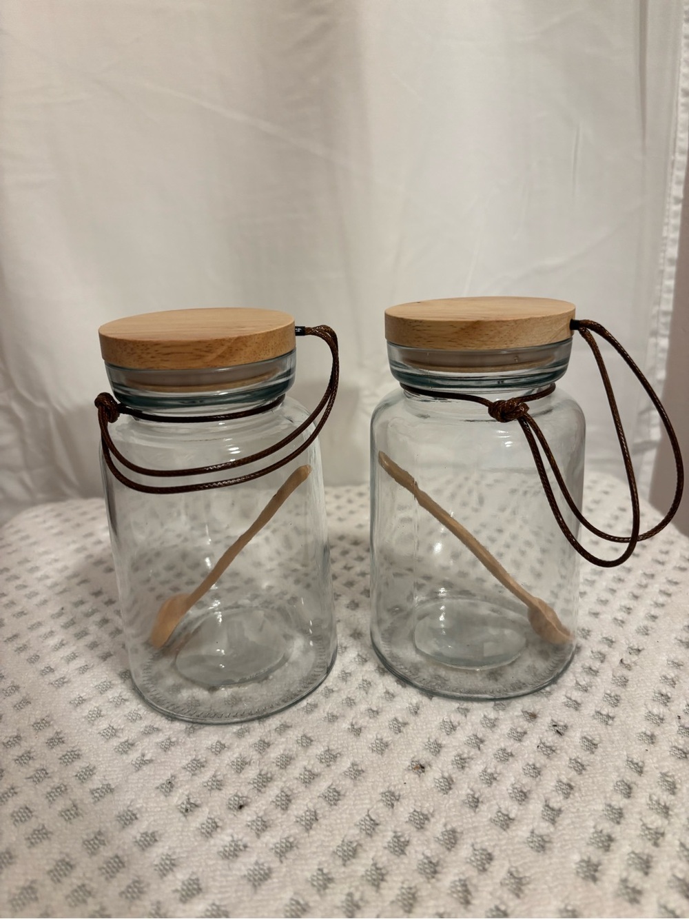 Glass Spice Jars with Wooden Lids and Spoons - Clear/Brown